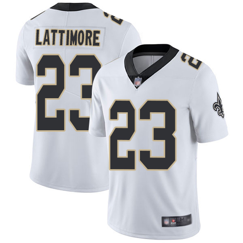 Men New Orleans Saints Limited White Marshon Lattimore Road Jersey NFL Football #23 Vapor Untouchable Jersey->nfl t-shirts->Sports Accessory